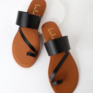 Lulus Avena Black Flat Sandals - Size 10
